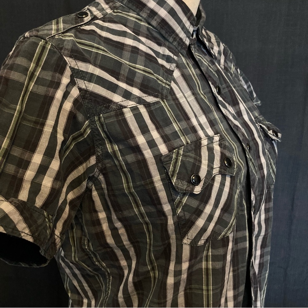 RIG Utility Clothing 100% Cotton Men's Plaid Short Sleeve Shirt in Dark Green